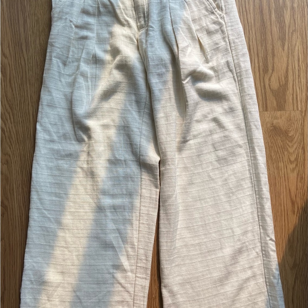 Urban Outfitters Cream Linen High-Waisted Pants